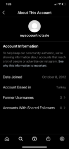 instagram image showing the account being based in Turkey